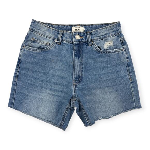 refuge Pants - Refuge Denim | Size 5 | Medium Wash Distressed High-Rise Mom Jean Cutoff Shorts